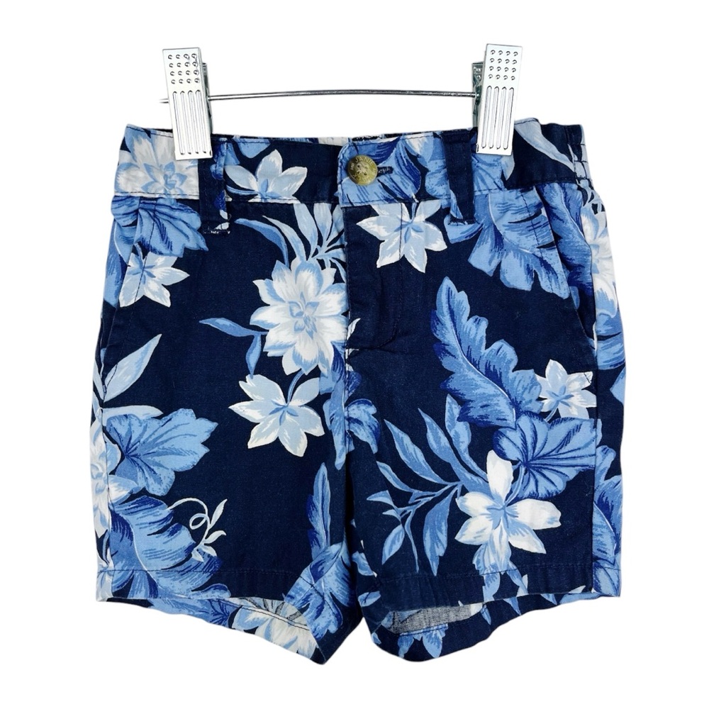 Janie & Jack Tropical Floral Poplin Navy Blue Shorts Size 12-18 Months